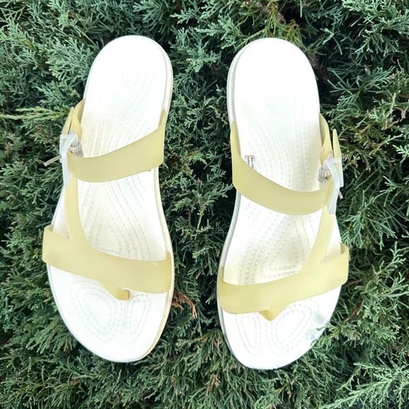 Crocs Women's Tulum Toe Post Sandals Size 9 Cream Shoes - Picture 1 of 10